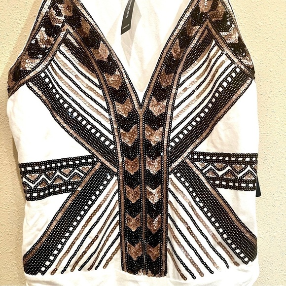 NWT EXPRESS Sequin white Deep V-Neck Thong tank bodysuit holiday women size M - Picture 4 of 10